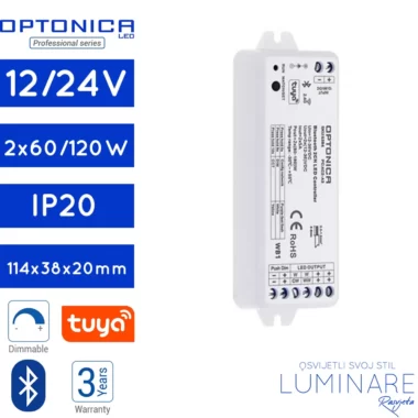 LED 2 ZONSKI BLUETOOTH KONTROLER 12/24/36V(2x60/120/180W) IP20 Professional
