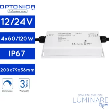 LED 4 ZONSKI KONTROLER 12/24V(4x60/120W) IP67 Professional