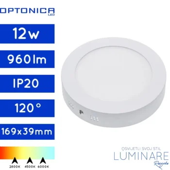 nadgradni led panel bijeli-12w-okrugli-960lumena-luminare rasvjeta