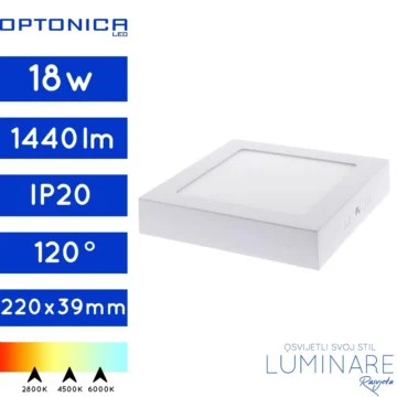 led panel 18w kvadratni nadgradni-1440lm-bijeli-luminare rasvjeta