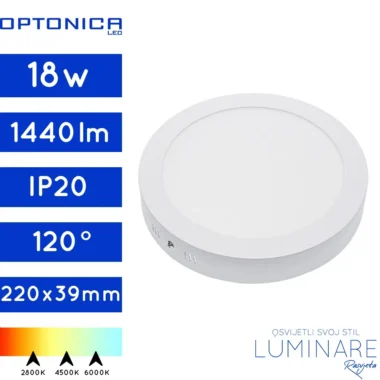led panel bijeli 18w okrugli nadgradni-1440lumena-luminare rasvjeta
