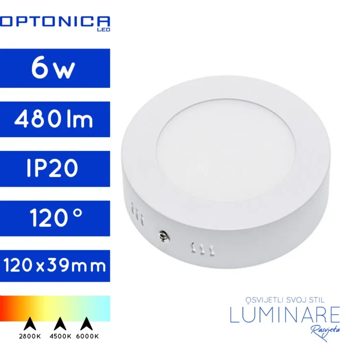 led panel 6w okrugli nadgradni-480lumena-luminare rasvjeta