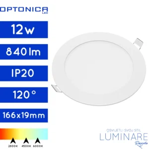 ugradneni led panel okrugli 12w-840lumena-bijeli-luminare rasvjeta