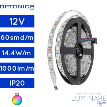 led traka 5050-12v-14.4w-60led-ip20-rgb-10milimetara-1000lumena-luminare rasvjeta