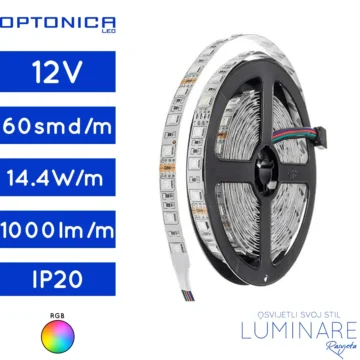 led traka 5050-12v-14.4w-60led-ip20-rgb-10milimetara-1000lumena-luminare rasvjeta
