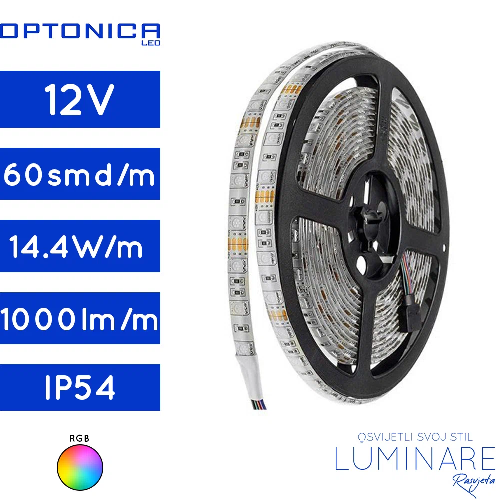 led traka 5050-12v-14.4w-60led-ip54-rgb-10milimetara-1000lumena-luminare rasvjeta