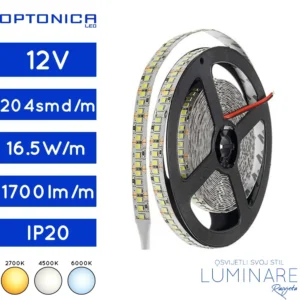 led traka 2835-16.5w-204led-ip20-2700k-4500k-6000k-10milimetara-1700lumena-luminare rasvjeta