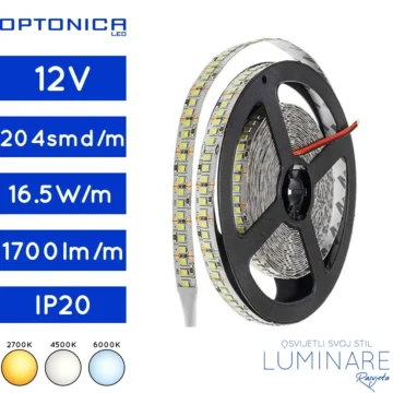 led traka 2835-16.5w-204led-ip20-2700k-4500k-6000k-10milimetara-1700lumena-luminare rasvjeta