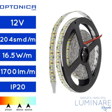 led traka 2835-16.5w-204led-ip20-2700k-4500k-6000k-10milimetara-1700lumena-luminare rasvjeta