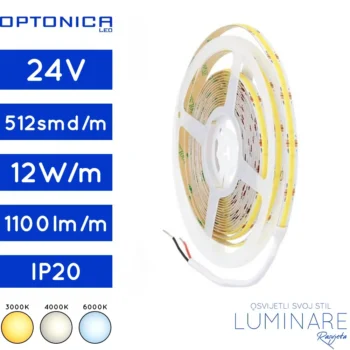 led traka cob-512led-24v-12w-ip20-3000k-4000k-6000k-10milimetara-1100lumena-luminare rasvjeta