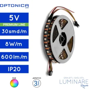digitalna led traka rgb-5v-8w-30led-ip20-10milimetara-600lumena-luminare rasvjeta