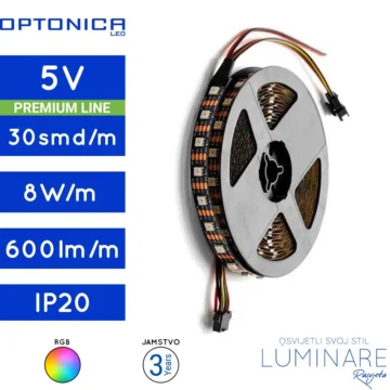 digitalna led traka rgb-5v-8w-30led-ip20-10milimetara-600lumena-luminare rasvjeta