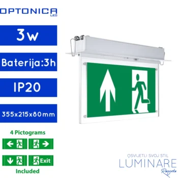 panik svjetiljka-ugradbena-snage 3w-trajanje baterije 3 sata-luminare rasvjeta