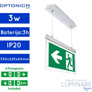 panik svjetiljka-ugradbena-viseca-snage 3w-trajanje baterije 3 sata-luminare rasvjeta
