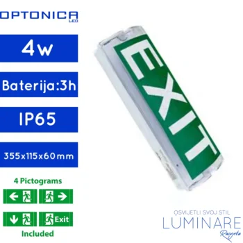 nadgradna led panik svjetiljka-ip65 zaštita-4w-3sata trajanje baterije-sa 4 piktograma-luminare rasvjeta