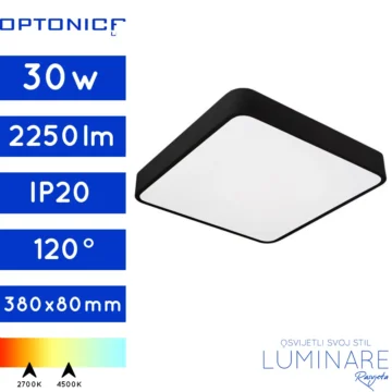 LED PLAFONJERA 30W KVADRATNA CRNA 380x380x80mm
