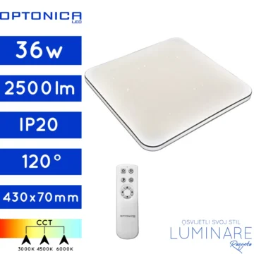 LED PLAFONJERA CCT 36W KVADRATNA BIJELA SA DALJINSKIM 430x430x70mm