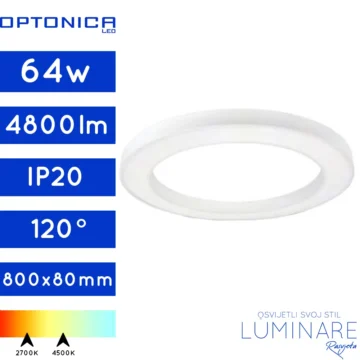 LED PLAFONJERA 64W OKRUGLA BIJELA 800x80mm