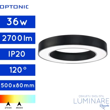 LED PLAFONJERA 36W OKRUGLA CRNA 500x80mm