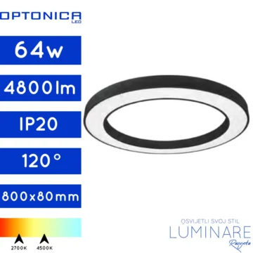 LED PLAFONJERA 64W OKRUGLA CRNA 800x80mm