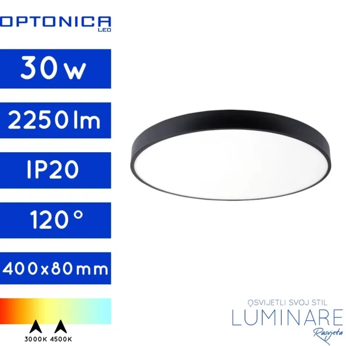 LED PLAFONJERA 30W OKRUGLA CRNA