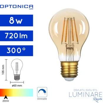 led dimabilna filament zarulja e27 8w 2500k a60-1324-luminare