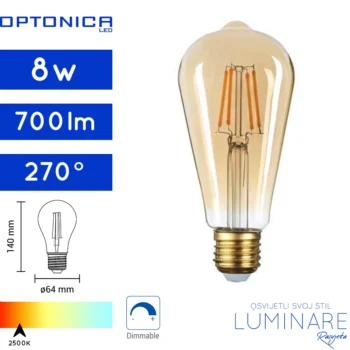 led dimabilna filament zarulja e27 8w 2500k st64-1322-luminare