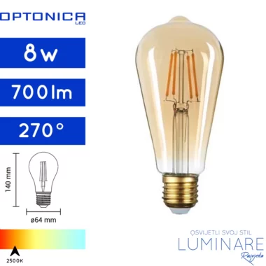 LED FILAMENT ŽARULJA E27 8W 2500K ST64