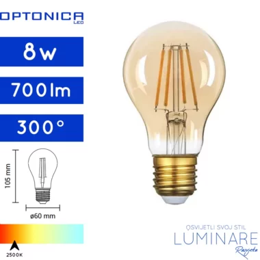 LED FILAMENT ŽARULJA E27 8W 2500K A60