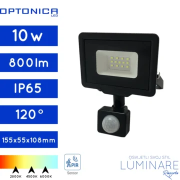 LED REFLEKTOR SA SENZOROM 10W CRNI IP65