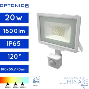LED REFLEKTOR SA SENZOROM 20W BIJELI IP65