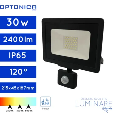 LED REFLEKTOR SA SENZOROM 30W CRNI IP65