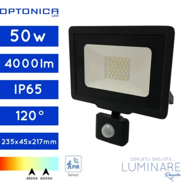 LED REFLEKTOR SA SENZOROM 50W CRNI IP65