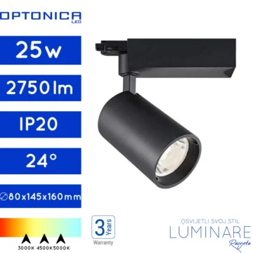 REFLEKTOR ZA TROFAZNU ŠINU 25W COB CRNI