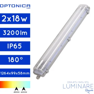 VODOTIJESNA SVJETILJKA 2x120cm SA LED CIJEVIMA 2x18W IP65
