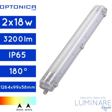 VODOTIJESNA SVJETILJKA 2x120cm SA LED CIJEVIMA 2x18W IP65