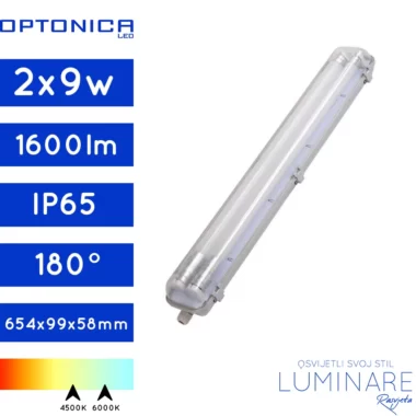 VODOTIJESNA SVJETILJKA 2x60cm SA LED CIJEVIMA 2x9W IP65