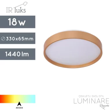 okrugla-zlatna-led plafonjera-18w-4000k-luminare rasvjeta