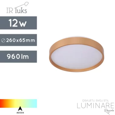 okrugla-zlatna-led plafonjera-12w-4000k-luminare rasvjeta