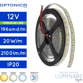 led traka 2835-196led-12v-20w-ip20-2800k-4200k-6000k-12milimetara-2100lumena-luminare rasvjeta
