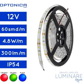 led traka 2835-4.8w-60led-ip54-crvena-plava-zelena-8milimetara-300lumena-luminare rasvjeta