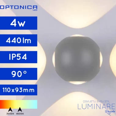 VANJSKA LED ZIDNA SVJETILJKA 4W IP54 OKRUGLA SIVA