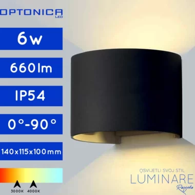 VANJSKA LED ZIDNA SVJETILJKA 6W IP54 PODESIVA CRNA