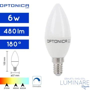 e14 led dimabilna zarulja c37 6w-2 godine jamstvo