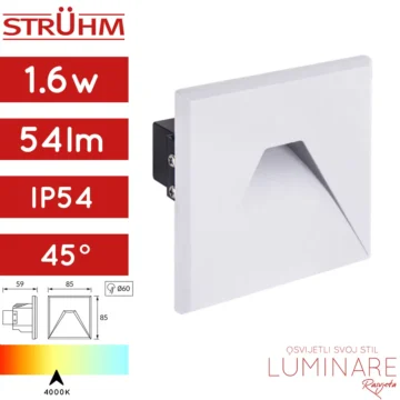 STUBIŠNA UGRADBENA SVJETILJKA KURS 3W IP54 BIJELA