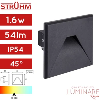 STUBIŠNA UGRADBENA SVJETILJKA KURS 3W IP54 CRNA