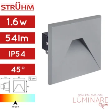 STUBIŠNA UGRADBENA SVJETILJKA KURS 3W IP54 SIVA