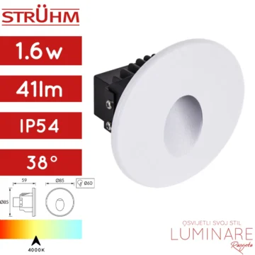 STUBIŠNA UGRADBENA SVJETILJKA AZYL 3W IP54 BIJELA