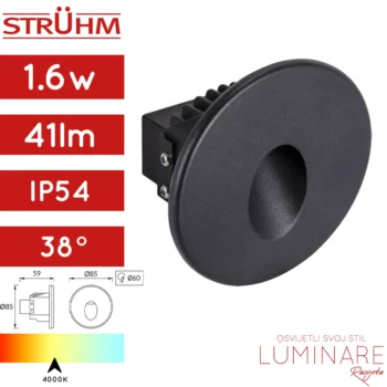 STUBIŠNA UGRADBENA SVJETILJKA AZYL 3W IP54 CRNA