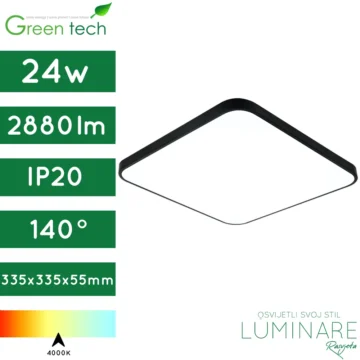 crna led plafonjera-kvadratna-24w-33.5x33.5x5.5cm-luminare rasvjeta